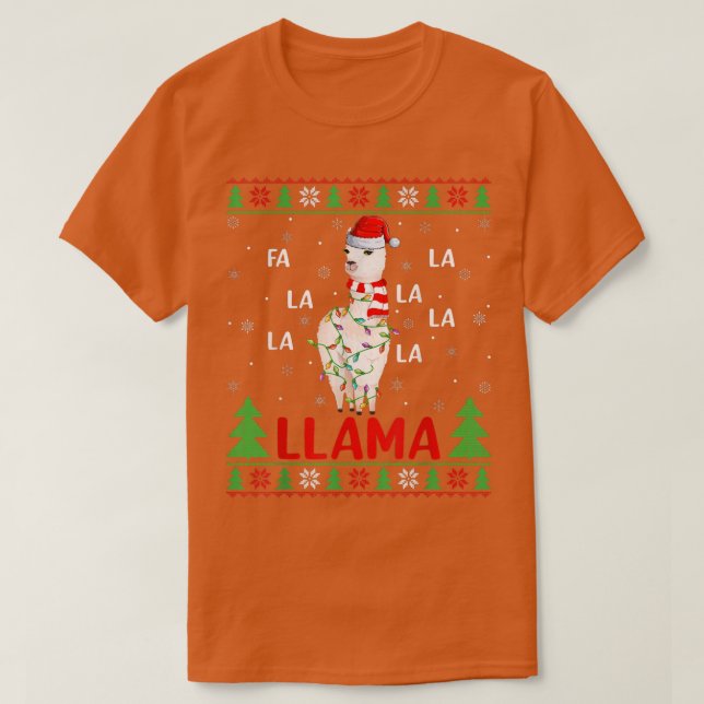 Llama Lover Xmas Lights Ugly Fa La Llama Christ T-Shirt (Design vorne)