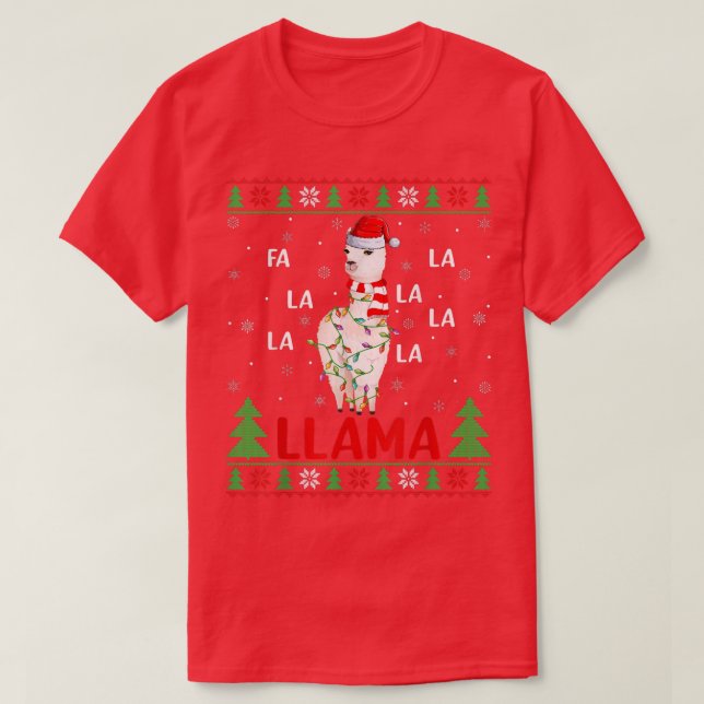 Llama Lover Xmas Lights Ugly Fa La Llama Christ T-Shirt (Design vorne)