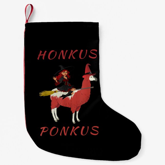 Llama Lovers | Honkus Ponkus Witch Riding Llama Kleiner Weihnachtsstrumpf (Vorderseite)