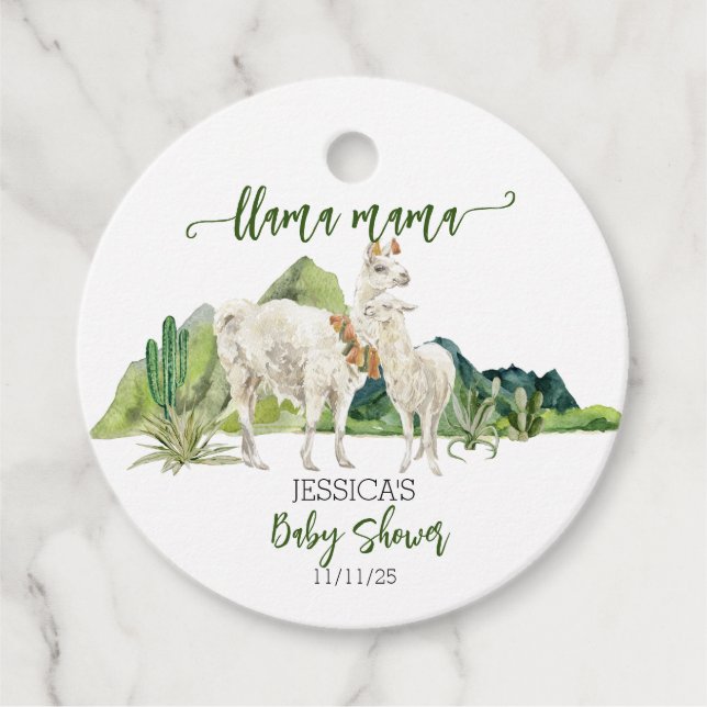 Llama Mama Baby Dusche Wasserfarbe Geschenkanhänger (Vorderseite)