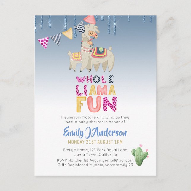 Llama Mama Baby Fiesta Cacti Fun Modern Girl Boy Postkarte (Vorderseite)