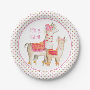 Llama Mama Baby Girl Baby Shower Pappteller