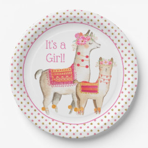 Llama Mama Baby Girl Baby Shower Pappteller