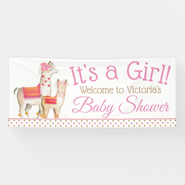 Llama Mama Baby Girl Llama Baby shower Bannière (Horizontal)