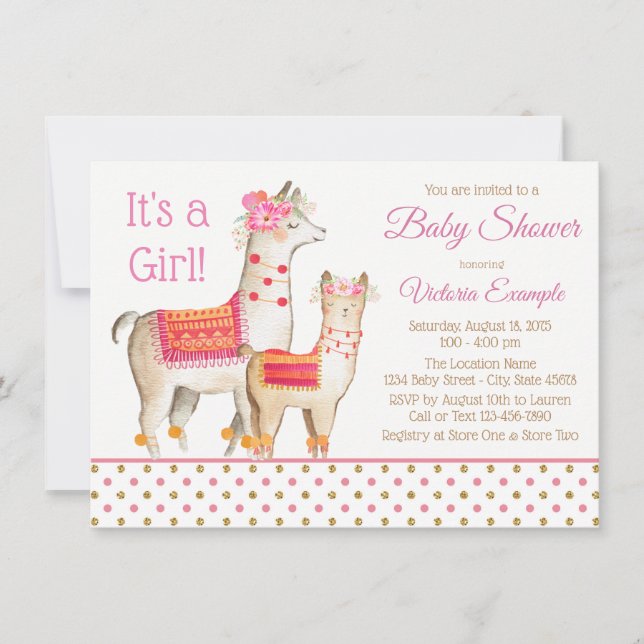 Llama Mama Baby Girl Shower Invitations (Devant)