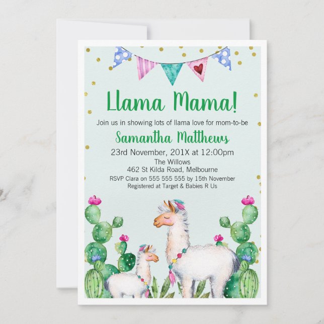 Llama Mama Baby Shower Einladung (Vorderseite)