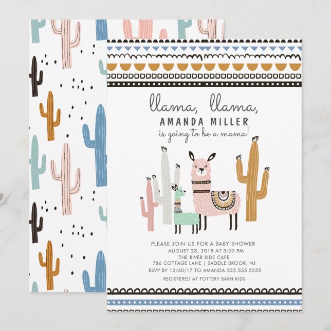 Llama Mama Baby shower Invitation (Devant / Derrière)