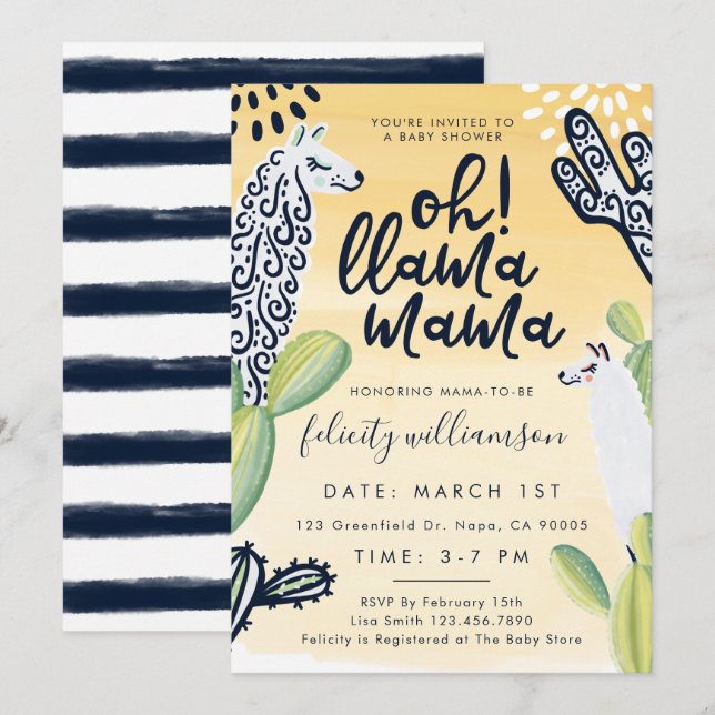 Llama Mama Gender Neutral Baby Shower Einladung (Vorne/Hinten)