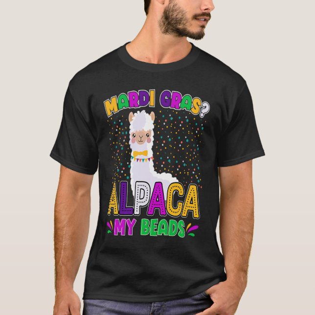 Llama Mardi Gras Alpaca My Beads New Orleans Carni T-Shirt (Vorderseite)