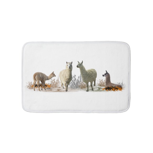 Llama Meadow Bath Mat (Farbe auswählen) Badematte (Vorderseite)