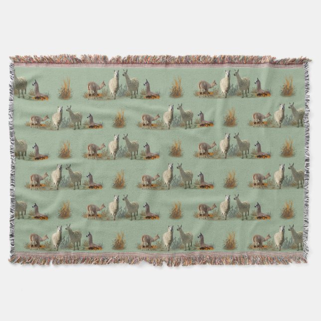 Llama Meadow Throw Blanket (Light Green) Decke (Vorderseite)
