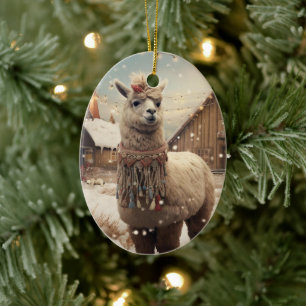 Llama Merry Weihnachtsschmuck, Pet Lover Geschenk Keramik Ornament