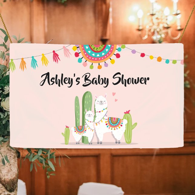 Llama Mexican Cactus Fiesta Pink Girl Baby Shower Banner (Von Creator hochgeladen)
