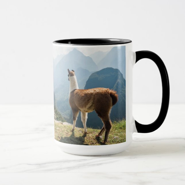 Llama mit Blick auf Ruinen | Machu Picchu, Peru Tasse (Rechts)