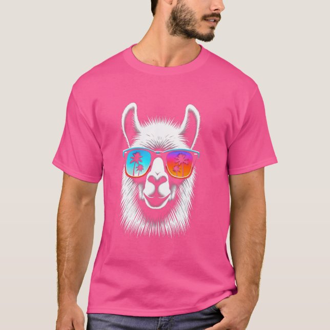 Llama mit Brille Retro-Sonnenbrille T-Shirt (Vorderseite)