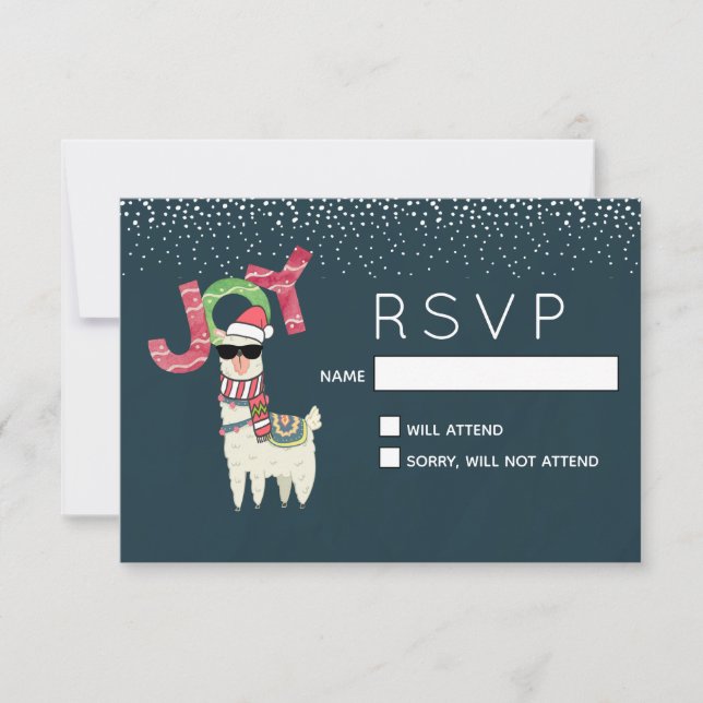 Llama mit einer Weihnachtsmannmütze und Sonnenbril RSVP Karte (Vorderseite)