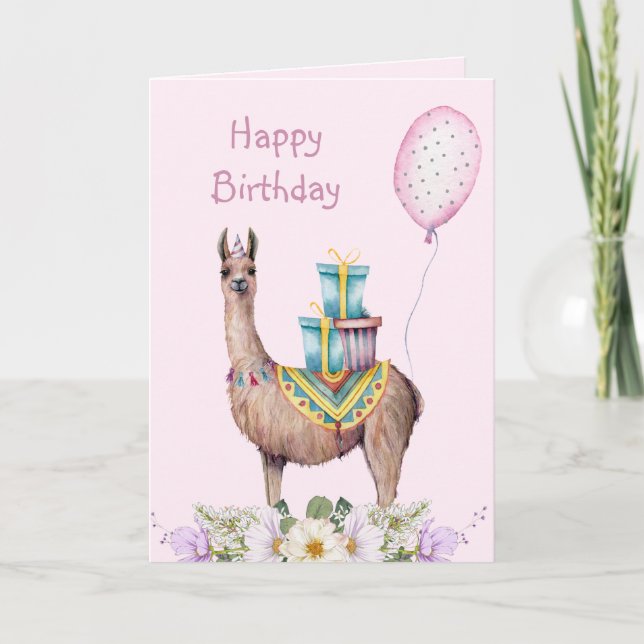 Llama mit Geschenken  Karte (Vorderseite)