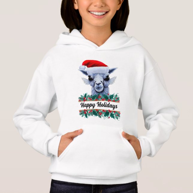 Llama mit Weihnachtsmannmütze Hoodie (Vorderseite)