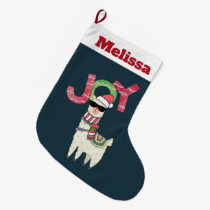 Llama mit Weihnachtsmannmütze und Sonnenbrille Joy Großer Weihnachtsstrumpf