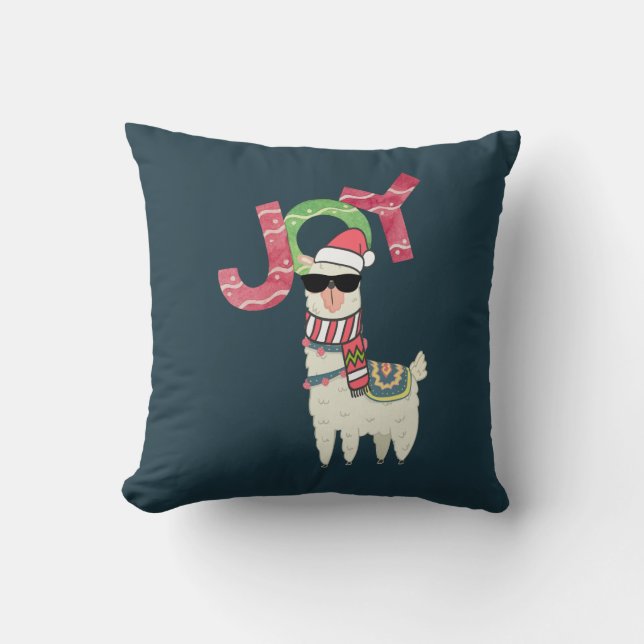 Llama mit Weihnachtsmannmütze und Sonnenbrille Joy Kissen (Vorderseite)