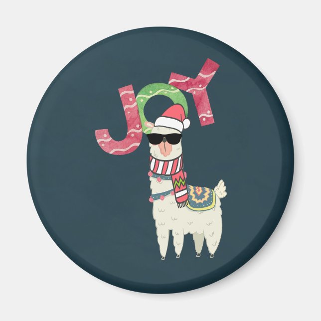 Llama mit Weihnachtsmannmütze und Sonnenbrille Joy Magnet (Vorne)