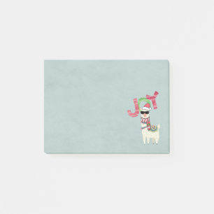 Llama mit Weihnachtsmannmütze und Sonnenbrille Joy Post-it Klebezettel