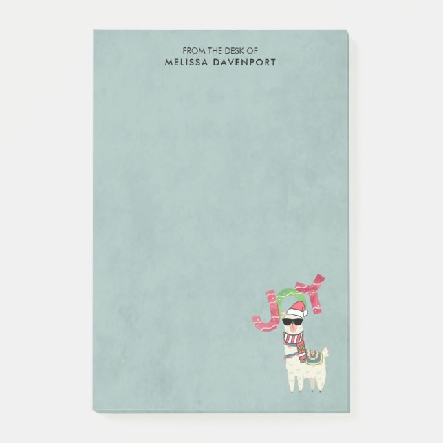 Llama mit Weihnachtsmannmütze und Sonnenbrille Joy Post-it Klebezettel (Vorderseite)