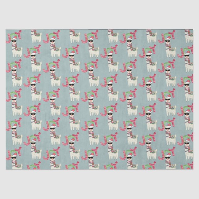 Llama mit Weihnachtsmannmütze und Sonnenbrille Joy Seidenpapier (Vorderseite)