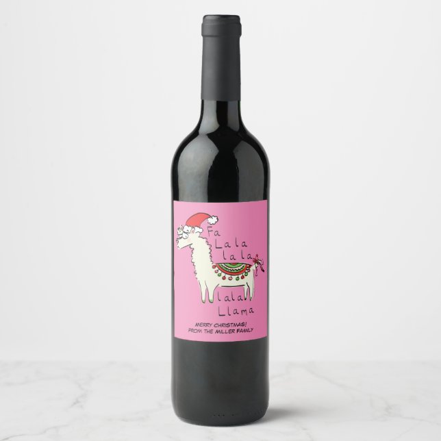 Llama Niedlich Funny Christmas Holiday Weinetikett (Vorderseite)