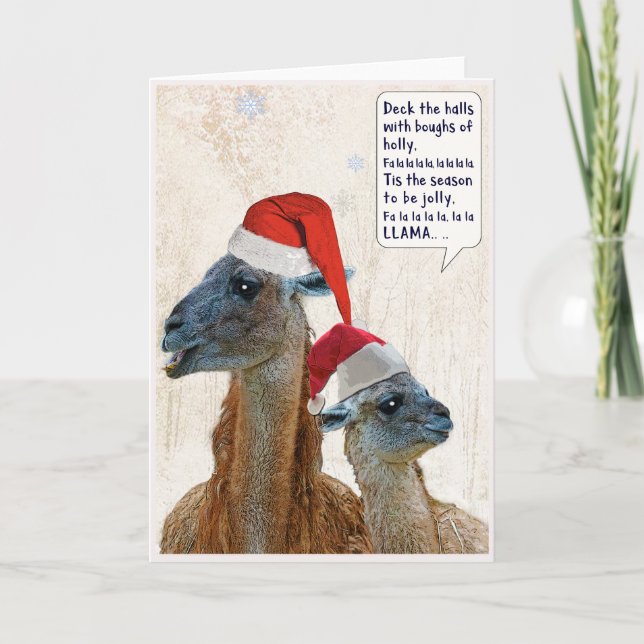 Llama Noël Carte de voeux Deck Les Halls (Devant)