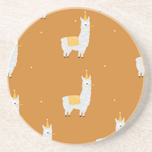 Llama, orange Hintergrund: Geburtstagsmuster. Getränkeuntersetzer (Vorne)