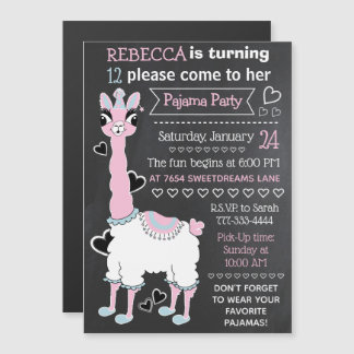 Llama Pajama Sleepover Girl Party Blackboard Style Magneteinladung
