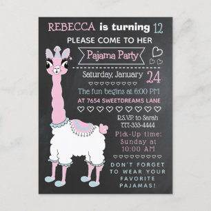 Llama Pajama Sleepover Party Chalkboard Postkarte