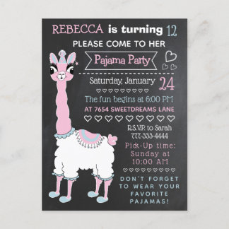 Llama Pajama Sleepover Party Chalkboard Postkarte