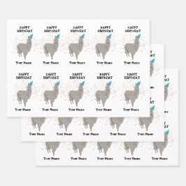 Llama Partying - Tier mit Party-Individuelle Name Geschenkpapier Set