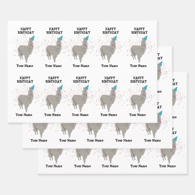 Llama Partying - Tier mit Party-Individuelle Name Geschenkpapier Set (Set)