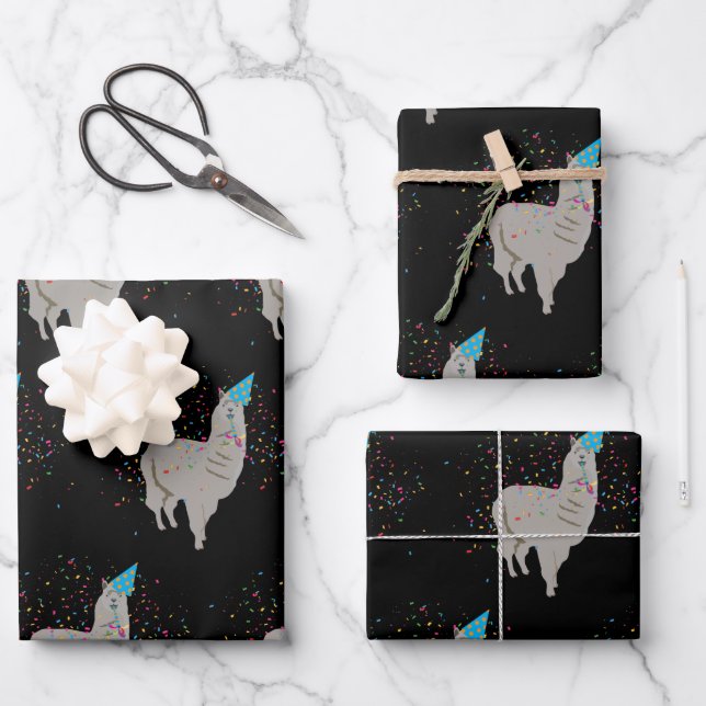 Llama Partying - Tiere mit Party Geschenkpapier Set (Vorderseite)