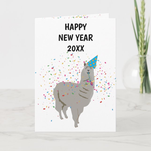 Llama Partying - Tierurlaub Neue Jahre Karte (Vorderseite)
