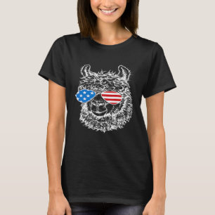 Llama Patriotic USA Flag Aviator Sun Glasses Desig T-Shirt