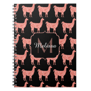 Llama pink coral glitter Sparkles pattern Monogram Notizblock