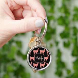 Llama pink coral glitter Sparkles pattern Monogram Schlüsselanhänger