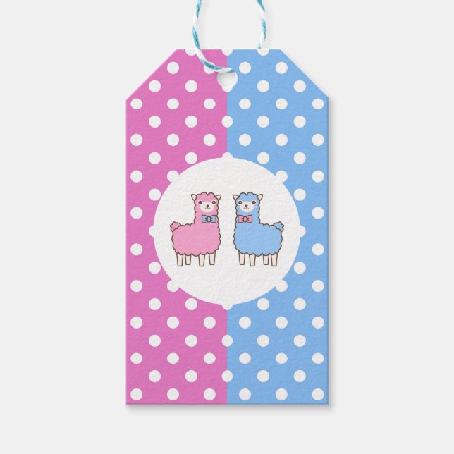 Llama Pink und Blue Gender Reveal Baby Dusche Geschenkanhänger (Vorderseite)