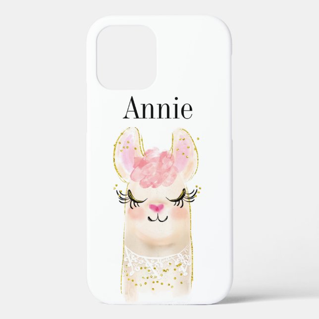 Llama Pink Wasserfarbname Case-Mate iPhone Hülle (Rückseite)