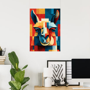 Llama-Porträtposter - Retro geometrischer Holzschn Poster