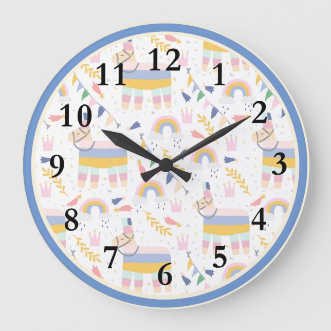 Llama Rainbow Baby Kinderzimmer Wall Clock Große Wanduhr (Vorderseite)