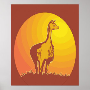 Llama Retro Sonnenuntergang Poster