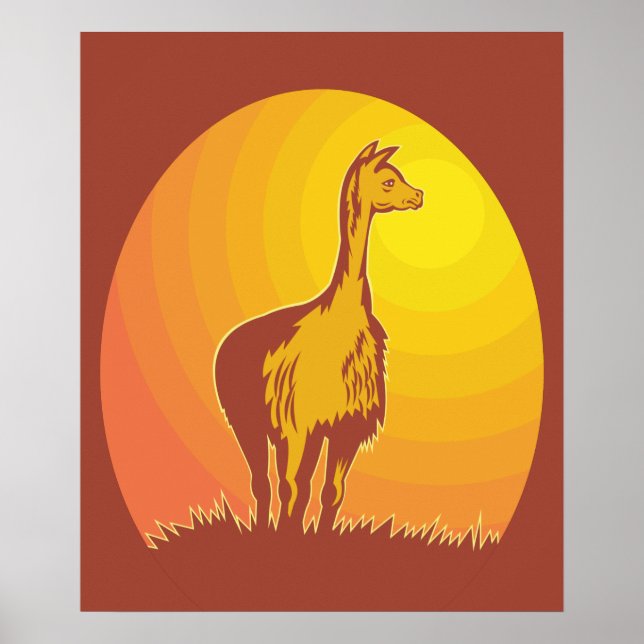 Llama Retro Sunset Poster (Vorne)