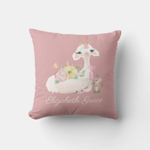 Llama Rosa und Weiß mit Blumen Girly Kissen