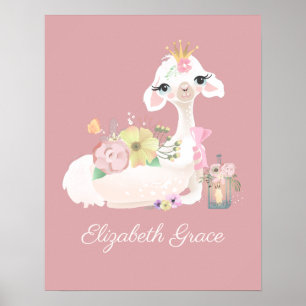 Llama Rosa und Weiß mit Blumen Weiblich Poster