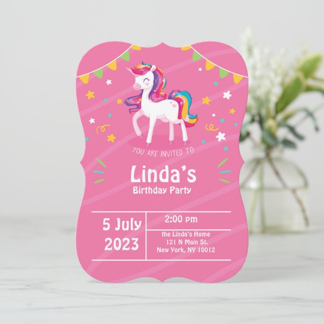 llama rose licorne Anniversaire Invitation (Debout devant)